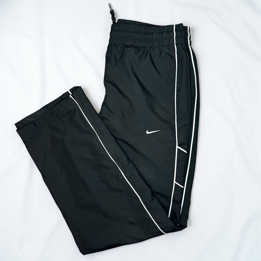 Vtg Nike Track Pants M Black White Pipe Nylon Windbreaker Y2K Athletic Dept